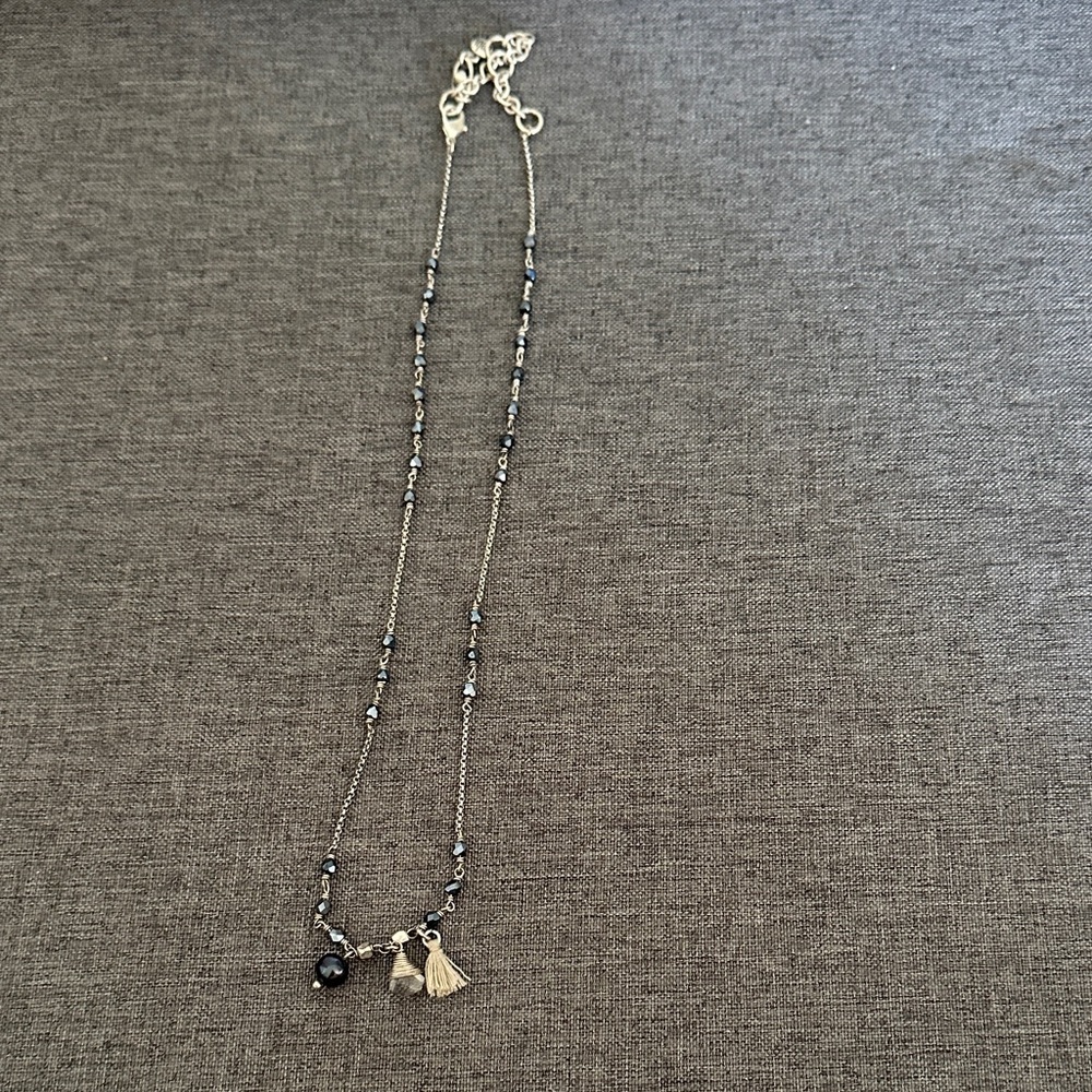 Elegant Silver and Black Beaded Necklace